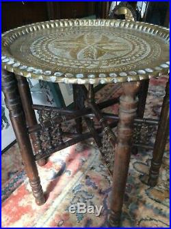 Antique Indian Brass Tray Top Folding Table