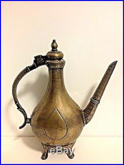Antique Indian Mughal Bronze Chased Large Ewer