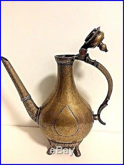 Antique Indian Mughal Bronze Chased Large Ewer