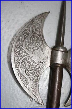 Antique Indo-Persian Islamic Ottoman Inlaid Double Battle Axe