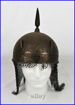 Antique Indo Persian Islamic Ottoman Kulah Khud Armor Helmet Phoenix Etched