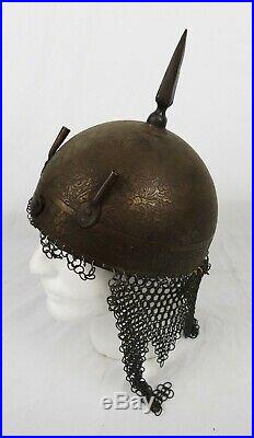 Antique Indo Persian Islamic Ottoman Kulah Khud Armor Helmet Phoenix Etched