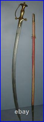 Antique Indo Persian Shamshir Tulwar Sword & Scabbard Disc-Hilt knucklebow C1800