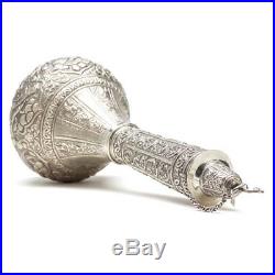 Antique Indo-middle Eastern Silver Rose Water Bottle C. 1900