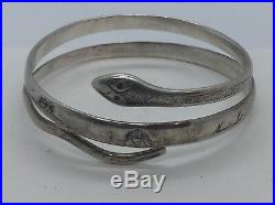 Antique Iraqi Middle Eastern Sterling Silver & Niello Snake Coil Bracelet