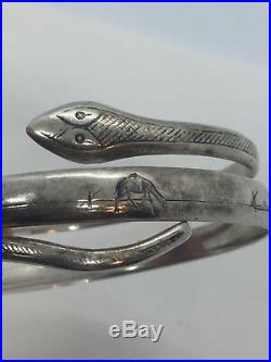Antique Iraqi Middle Eastern Sterling Silver & Niello Snake Coil Bracelet