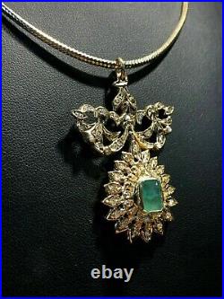 Antique Islamic 19th Century Qajar Solid Gold Pendant Natural Emerald & Diamond