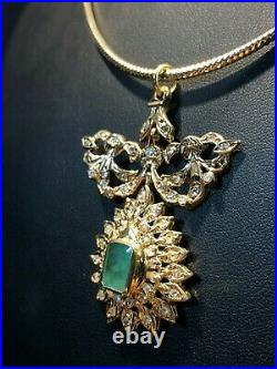 Antique Islamic 19th Century Qajar Solid Gold Pendant Natural Emerald & Diamond