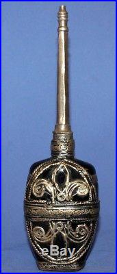Antique Islamic Arabic Glass Perfume Bottle With Metal Facing And Spout