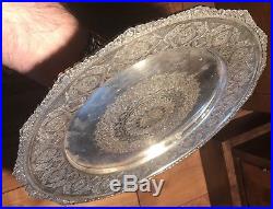 Antique Islamic Arabic Persian Ghajare Solid Silver Massive Dish Or Plate Tray
