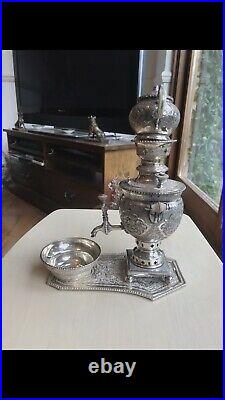 Antique Islamic Arabic Russian Solid Silver Miniature Samavar Bowl Teapot Tray