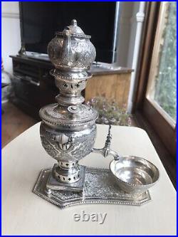 Antique Islamic Arabic Russian Solid Silver Miniature Samavar Bowl Teapot Tray