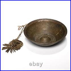 Antique Islamic Brass Healing Bowl with Attached Prayer Tags Forty Keys 19th C