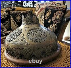 Antique Islamic Brass Lamp Shade Pierced Geometrical Cartouches 11 x 7