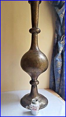 Antique Islamic Cairoware Damascus Persian Qajar Monumental Brass Vase 19th C