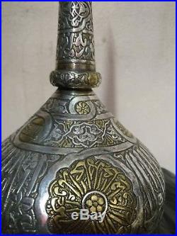 Antique Islamic Cairowere Brass With Gold & Silver Inlaid Mamluk Sprinkler Bowl