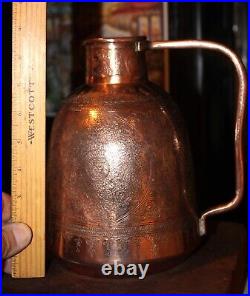 Antique Islamic Damascus Arabic Calligraphy Large Hand Hammered Copper Pitcher