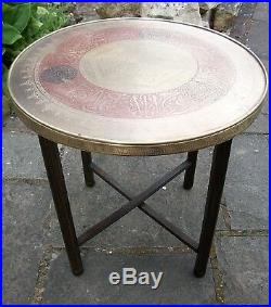 Antique Islamic Folding Side Table With Brass Covered Top Kingo Brand