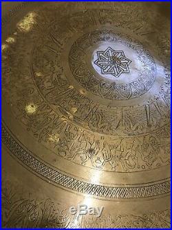 Antique Islamic Folding Side Table With Brass Tray Top