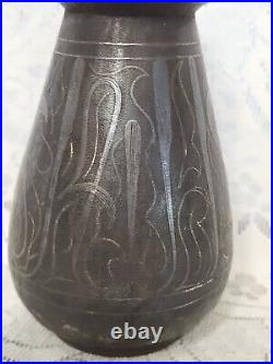 Antique Islamic Indo-Persian, iron with silver koftgari vase