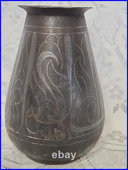 Antique Islamic Indo-Persian, iron with silver koftgari vase