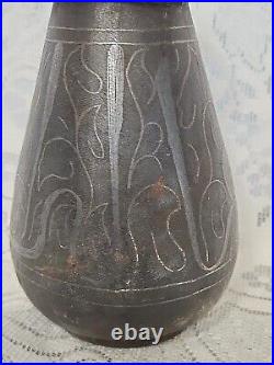 Antique Islamic Indo-Persian, iron with silver koftgari vase