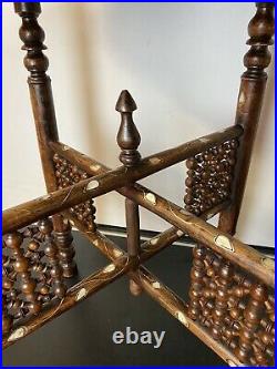 Antique Islamic Inlaid Folding Side Table with Brass Tray Top
