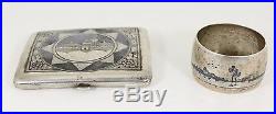 Antique Islamic Iraqi Silver Niello Tobacco Box and Napkin Ring