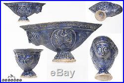 Antique Islamic Kashan Harpy / Siren Glazed Pottery Libation Cup