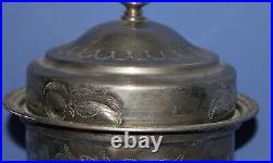 Antique Islamic Metal Footed Lidded Bowl