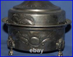 Antique Islamic Metal Footed Lidded Bowl