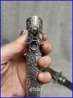 Antique Islamic Middle Eastern Mughal Dagger Jambiya In Silver Sheath (swgn1008)