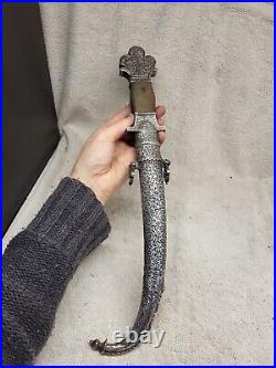 Antique Islamic Middle Eastern Mughal Dagger Jambiya In Silver Sheath (swgn1008)