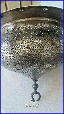 Antique Islamic / Middle Eastern Silver On Copper Mosque Style Hanging Light