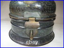 Antique Islamic Mughal Engraved Paan Daan Betel Nut Dome Bronze Box Handmade