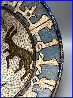Antique Islamic Nishapur Crackled Pottery Bowl Replica Seated Man with Animals