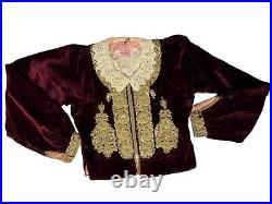 Antique Islamic Ottoman Embroidered Jacket Red Velvet Gold Women's Mintan