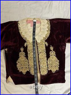 Antique Islamic Ottoman Embroidered Jacket Red Velvet Gold Women's Mintan