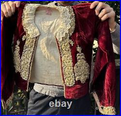 Antique Islamic Ottoman Embroidered Jacket Red Velvet Gold Women's Mintan