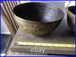 Antique Islamic Persian Engraved Copper Bowl's Stunning A Rare Pair Spun Copper