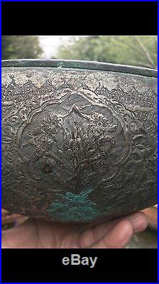 Antique Islamic Persian Ghajare Ya ali Darvish Kashkol Brass Copper Begging Bowl