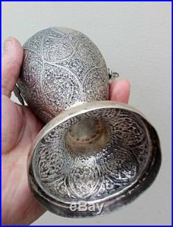 Antique Islamic Persian Indian Kashmire Solid Silver Patterned Chased Vase