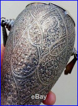 Antique Islamic Persian Indian Kashmire Solid Silver Patterned Chased Vase