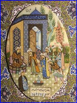 Antique Islamic Persian Miniature Painting on Bone / Listed Artist Rohani Signed