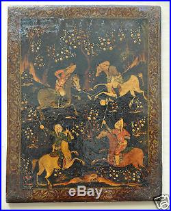 Antique Islamic Persian Qajar Papier Mache Lacquer Binding Book Cover 19c