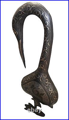Antique Islamic Persian Qajar Period Patinated Steel Bird Figurine Large 28 Inch