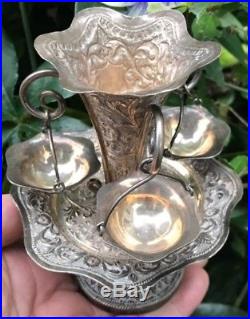 Antique Islamic Persian Solid Silver Miniature Spice Centerpiece Bowl Vase Dish
