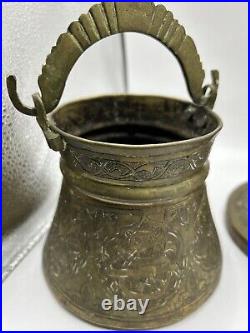 Antique Islamic Persian Three Brass Vases With Beautiful Detailed Etched