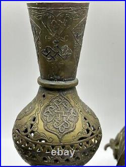 Antique Islamic Persian Three Brass Vases With Beautiful Detailed Etched