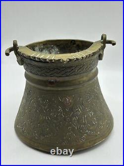 Antique Islamic Persian Three Brass Vases With Beautiful Detailed Etched